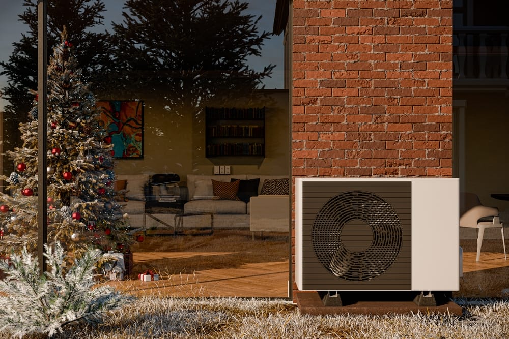 heat,pump,in,front,of,a,house,in,winter,mood